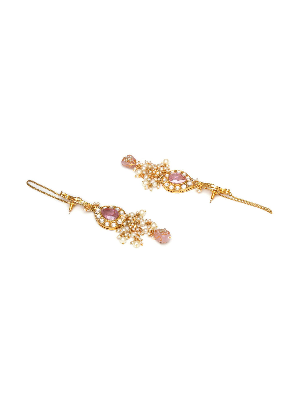 Kundan Choker with Matching Earrings & Maang Tikka Jewellery Set (Gold) - Ruby Raang