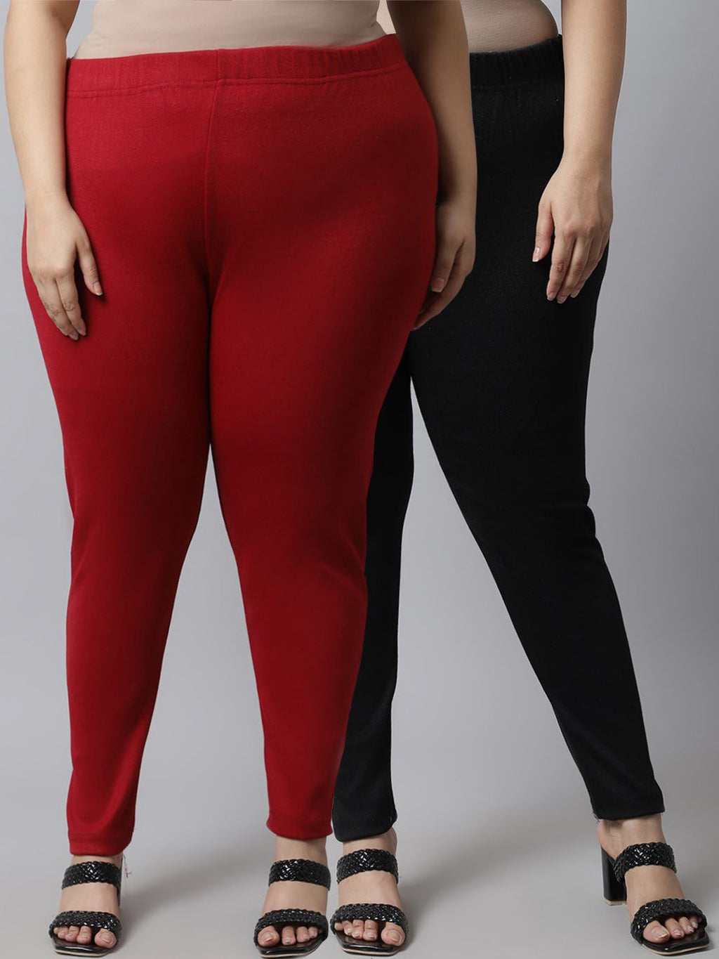 TAG 7 Women Pack Of 2 Plus Size Maroon & Black Solid Ankle-Length Leggings