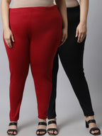 TAG 7 Women Pack Of 2 Plus Size Maroon & Black Solid Ankle-Length Leggings