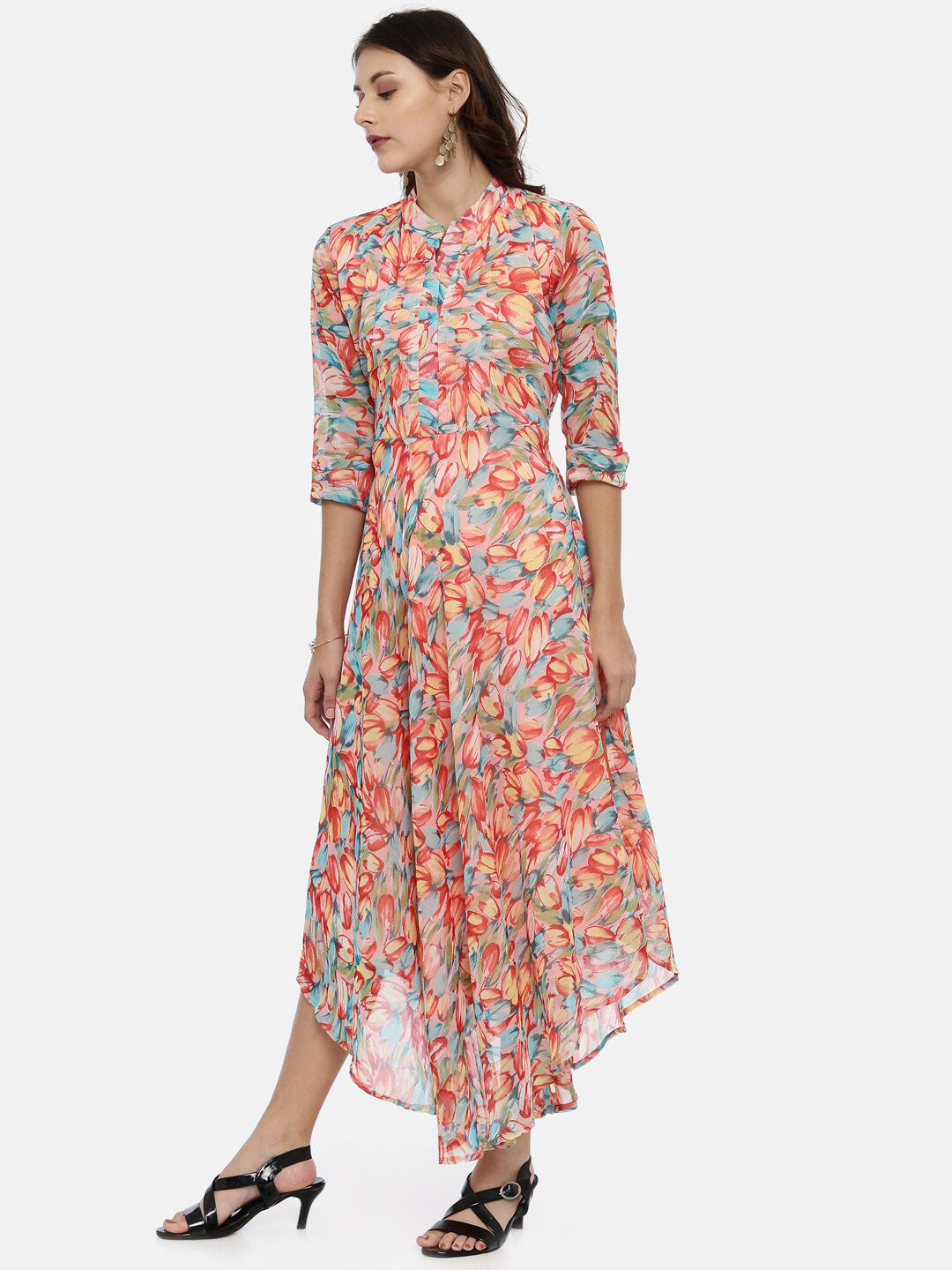 Souchii Floral Chiffon Midi Dress - Distacart