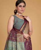 Wine Silk Woven Design Saree With Unstitched Blouse Piece - Akshita