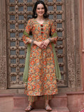 Sangria Orange Printed Gotta Patti Detail Pure Cotton A-Line Kurta With Trousers & Dupatta