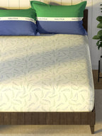 Nautica Noridge Green & Blue Floral Cotton 160 TC King Bedsheet With 2 Pillow Covers