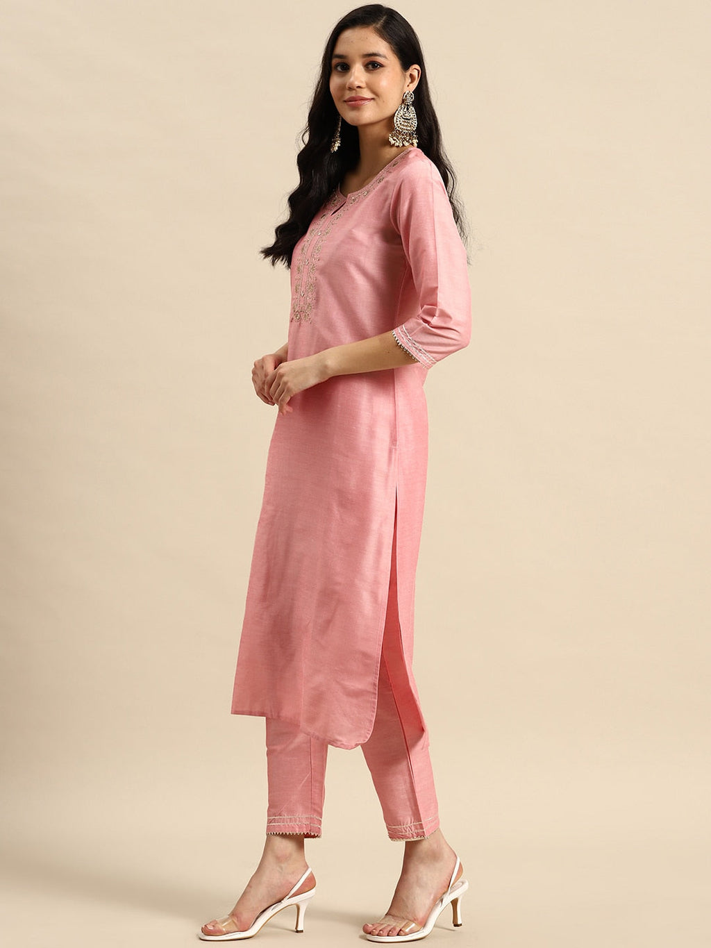Sangria Floral Embroidered Sequinned Pure Cotton Kurta with Trousers & Dupatta