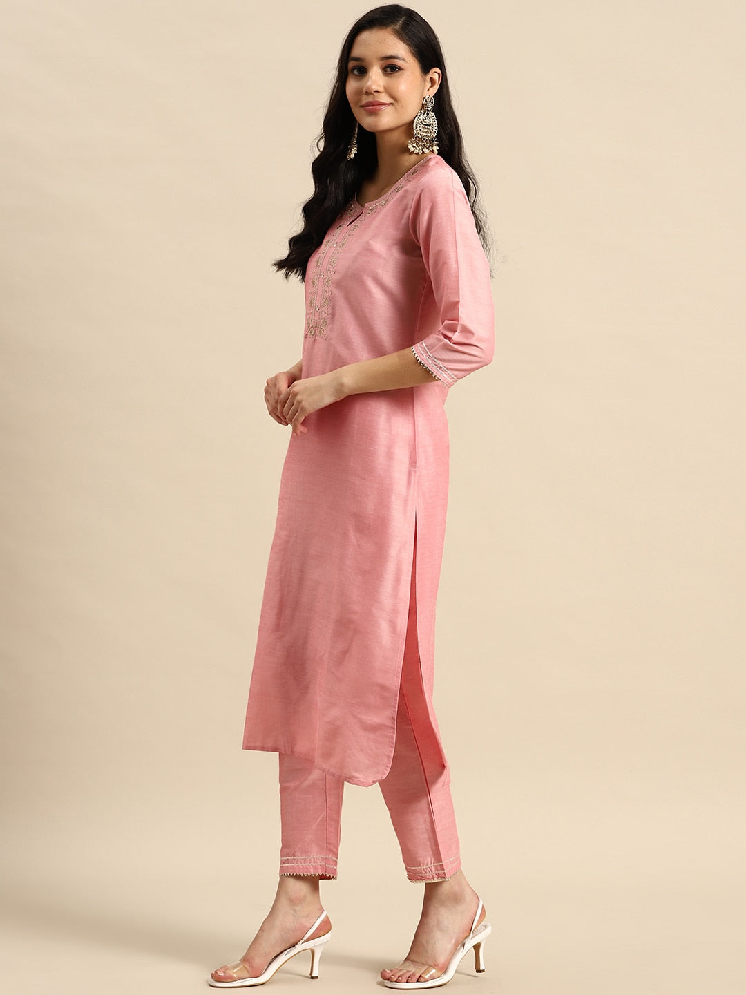 Sangria Floral Embroidered Sequinned Pure Cotton Kurta with Trousers & Dupatta
