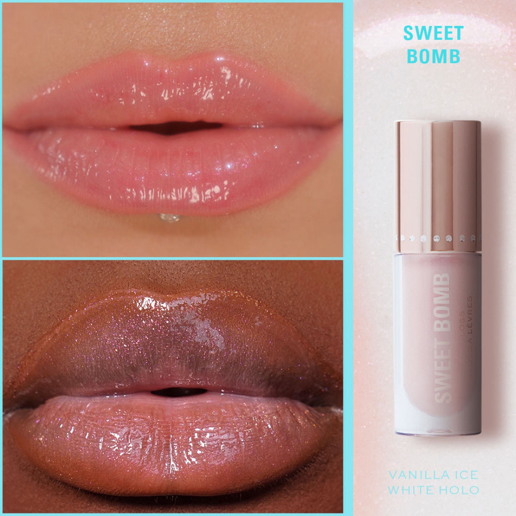 Makeup Revolution Y2K Baby Sweet Bomb Lip Gloss - Vanilla Ice White Holo - Distacart