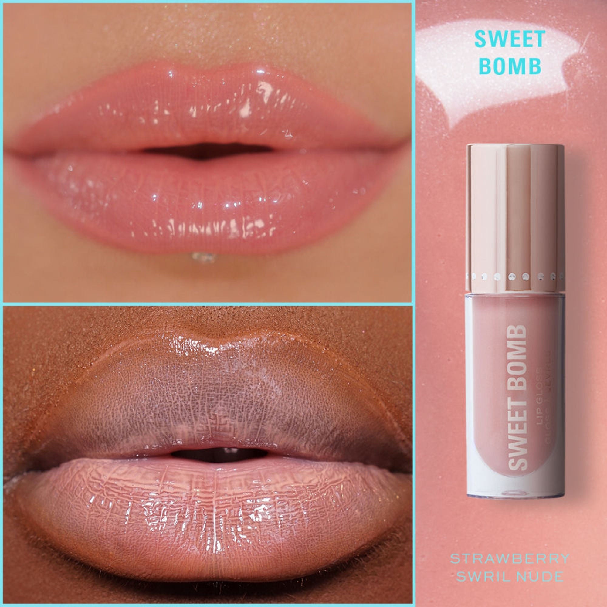Makeup Revolution Y2K Baby Sweet Bomb Lip Gloss - Strawberry Swirl Nude - Distacart
