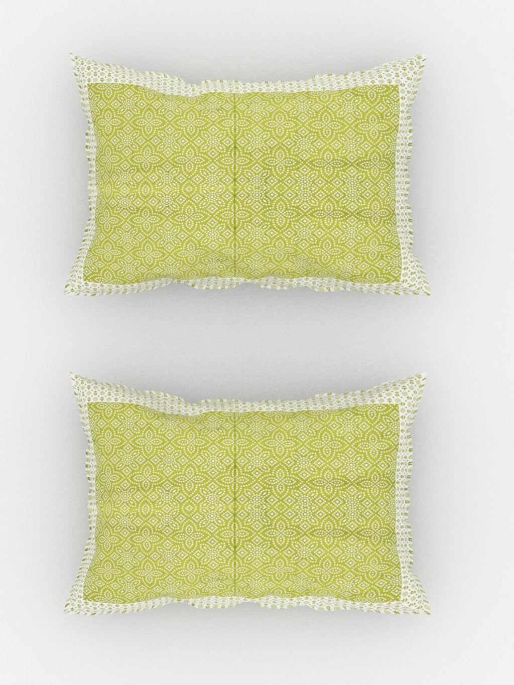 Urban Magic Green & White Ethnic Motifs Cotton 104 TC Queen Bedsheet with 2 Pillow Covers