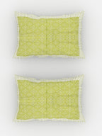 Urban Magic Green & White Ethnic Motifs Cotton 104 TC Queen Bedsheet with 2 Pillow Covers