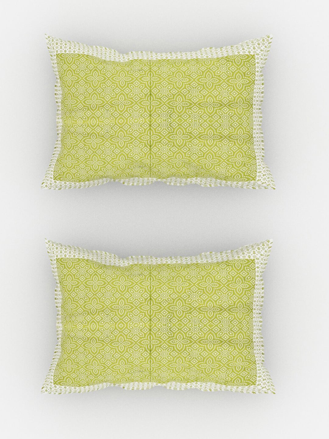 Urban Magic Green & White Ethnic Motifs Cotton 104 TC Queen Bedsheet with 2 Pillow Covers