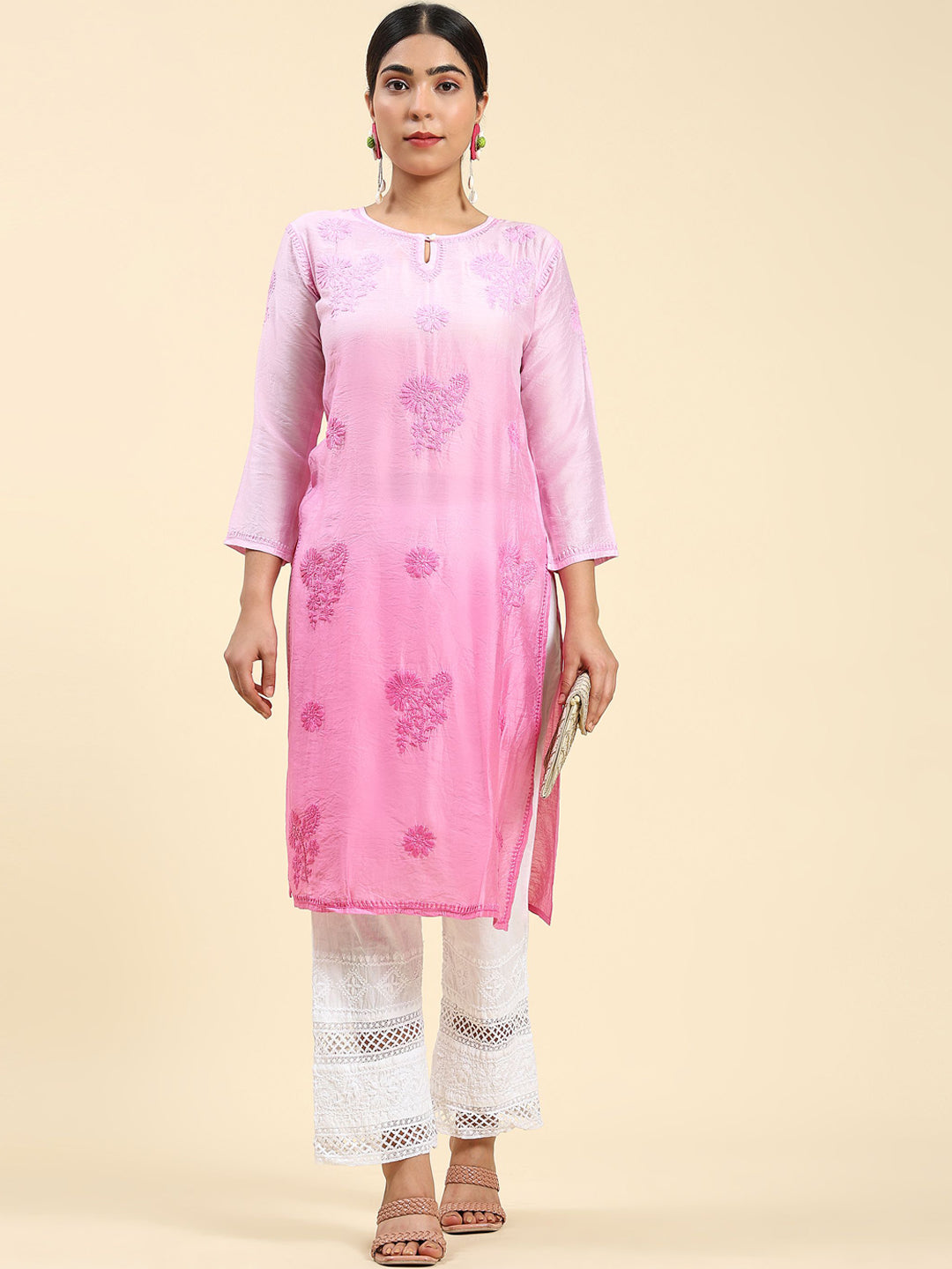 HOUSE OF KARI Floral Chikankari Embroidered Kurta
