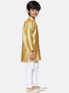 Sethukrishna Boys Gold-Toned & White Woven Design Kurta with Pyjamas