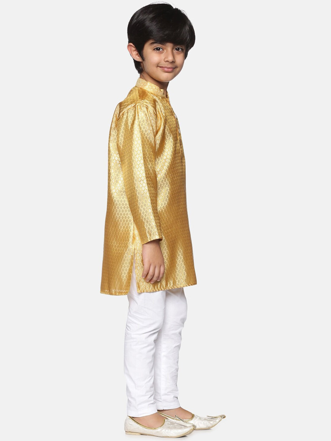 Sethukrishna Boys Gold-Toned & White Woven Design Kurta with Pyjamas