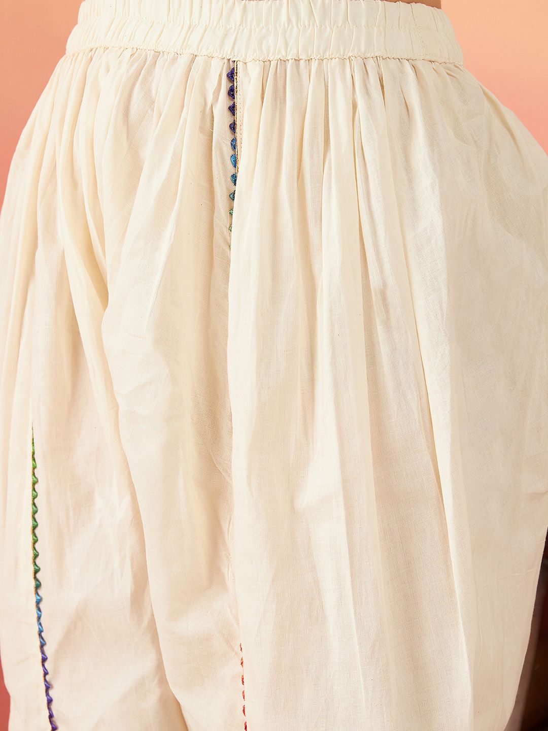 Sangria Off White Ethnic Motifs Self Design Thread Work Pure Cotton Pathani Kurta Sets