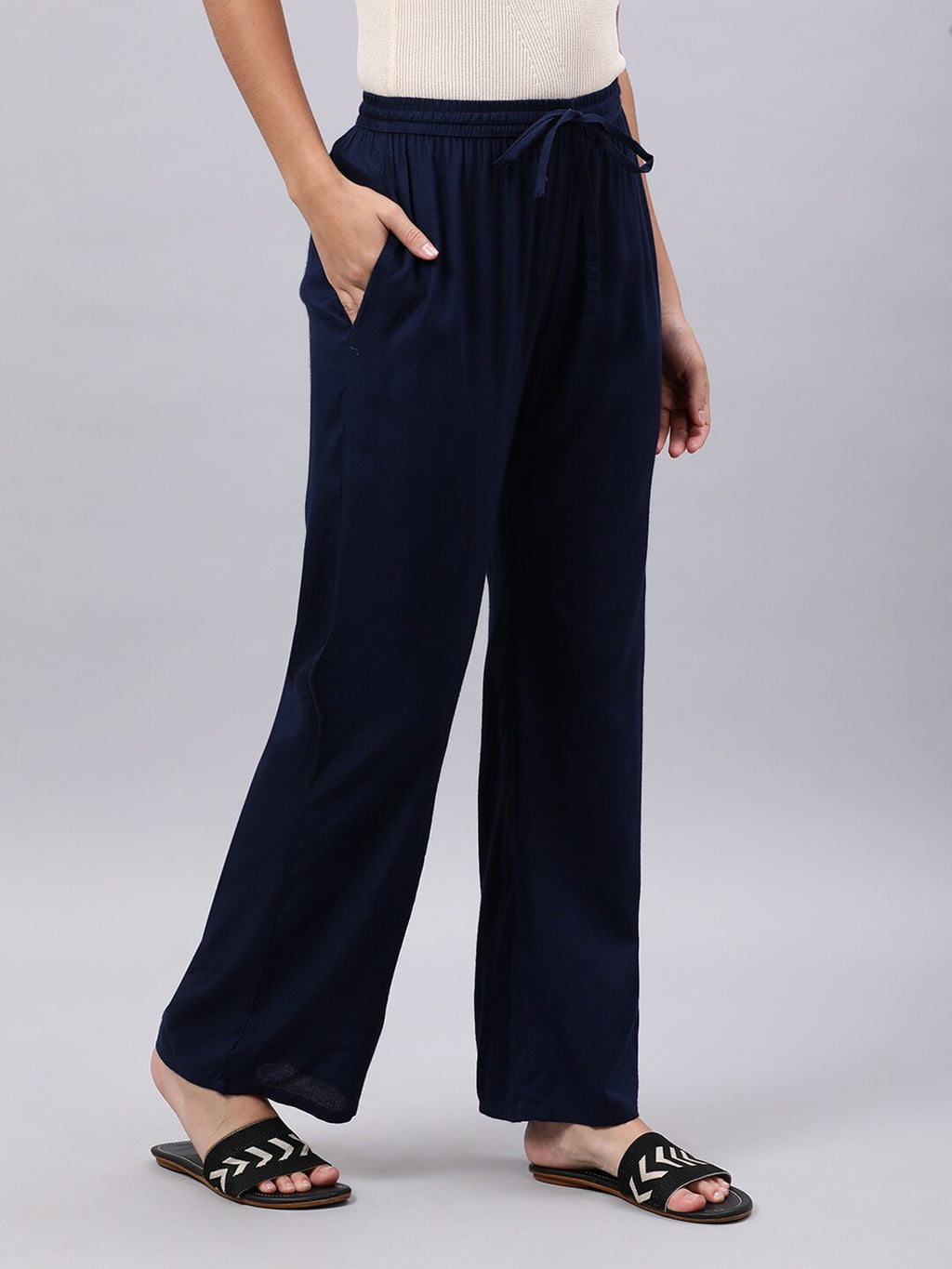 Souchii Navy Blue Liva Palazzos - Distacart