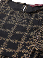 Sangria Women Black & Golden Ethnic Motifs Printed Pure Cotton Kurta with Palazzos