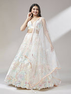 House of Panchhi Cream Net Sequinse Work Lehenga & Blouse with Dupatta
