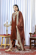 Teeya Creation Brown Color Velvet Silk Embroidery Work Party Wear Suit - Distacart