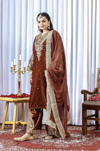 Teeya Creation Brown Color Velvet Silk Embroidery Work Party Wear Suit - Distacart