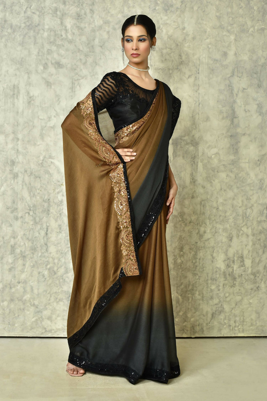 Brown Silk Solid Designer Saree with Blouse - Purvi