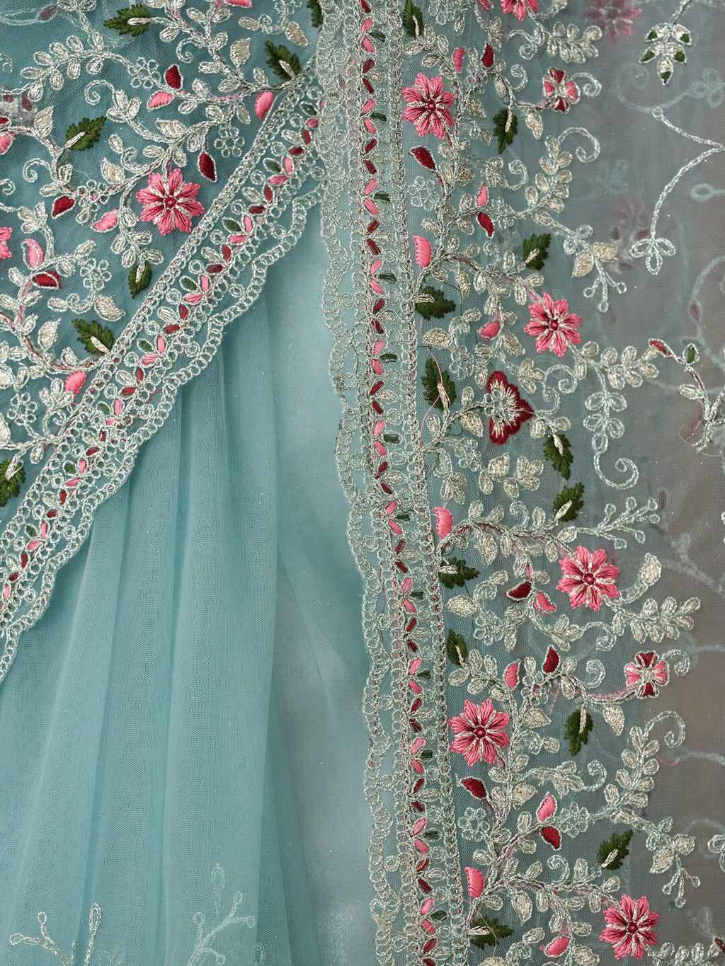 kasee Floral Embroidered Net Saree - Distacart