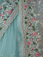 kasee Floral Embroidered Net Saree - Distacart