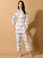Myshka Women's White Printed Shirt With Trousers
