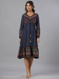 Juniper Women Navy Blue Georgette Printed Midi Dress - Distacart