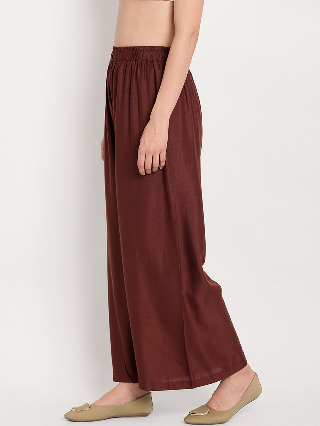 TAG 7 Women Brown Solid Straight Palazzos