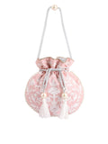 Masq Pink & White Embellished Embroidered Potli Clutch - Distacart