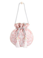 Masq Pink & White Embellished Embroidered Potli Clutch - Distacart