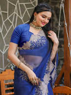Tikhi Imli Blue Embroidered Organza Saree - Distacart