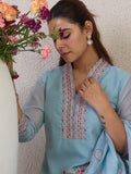 Indo Era Floral Embroidered V-Neck Thread Work Straight Kurta & Trousers & Dupatta - Distacart