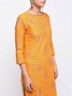 Aniyah Cotton Block Printed Yellow Straight Kurta (AN-137K)