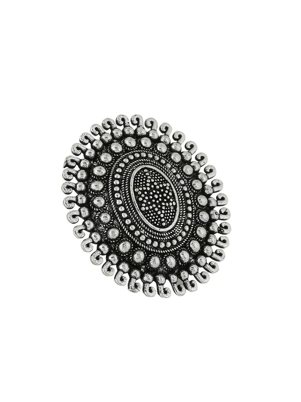 NVR Women's Oxidised Silver Plated Adjustable Finger Ring