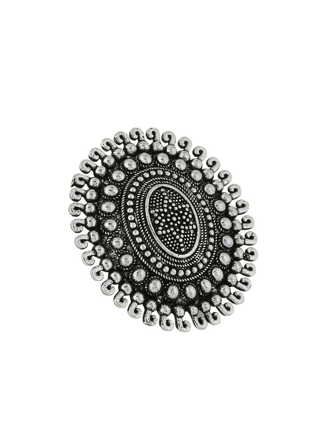 NVR Women's Oxidised Silver Plated Adjustable Finger Ring