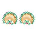 Nuyug 22K Gold Plated Faux Emerald Stone Studded Contemporary Shaped Studs - Distacart