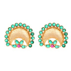 Nuyug 22K Gold Plated Faux Emerald Stone Studded Contemporary Shaped Studs - Distacart