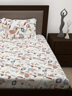 Story@home White & Yellow Ethnic Motifs Cotton 186 TC Queen Bedsheet With 2 Pillow Covers