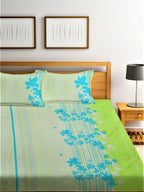 Home Sizzler Green & Blue Floral 210 TC Queen Bedsheet with 2 Pillow Covers