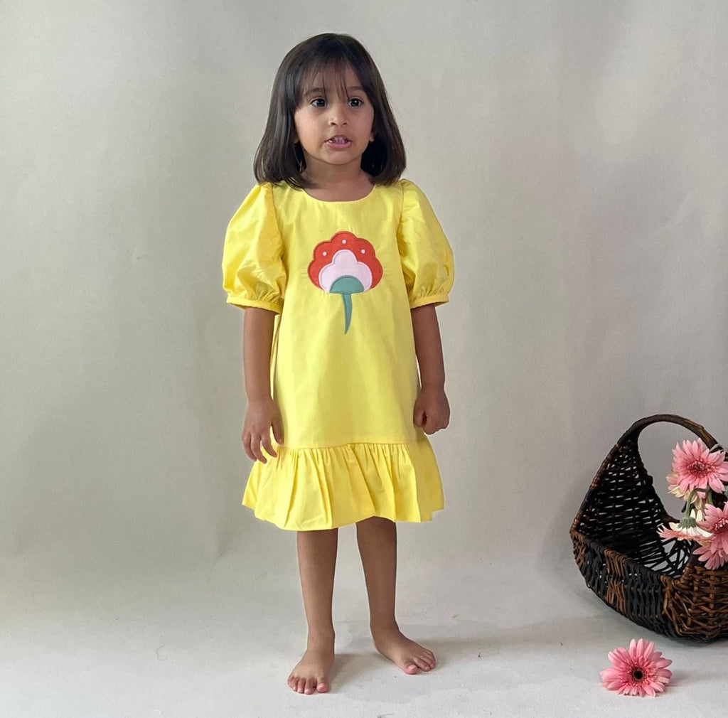ArthLife Yellow Flower Patch Casual Dress