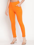 TAG 7 Women Orange Solid Leggings
