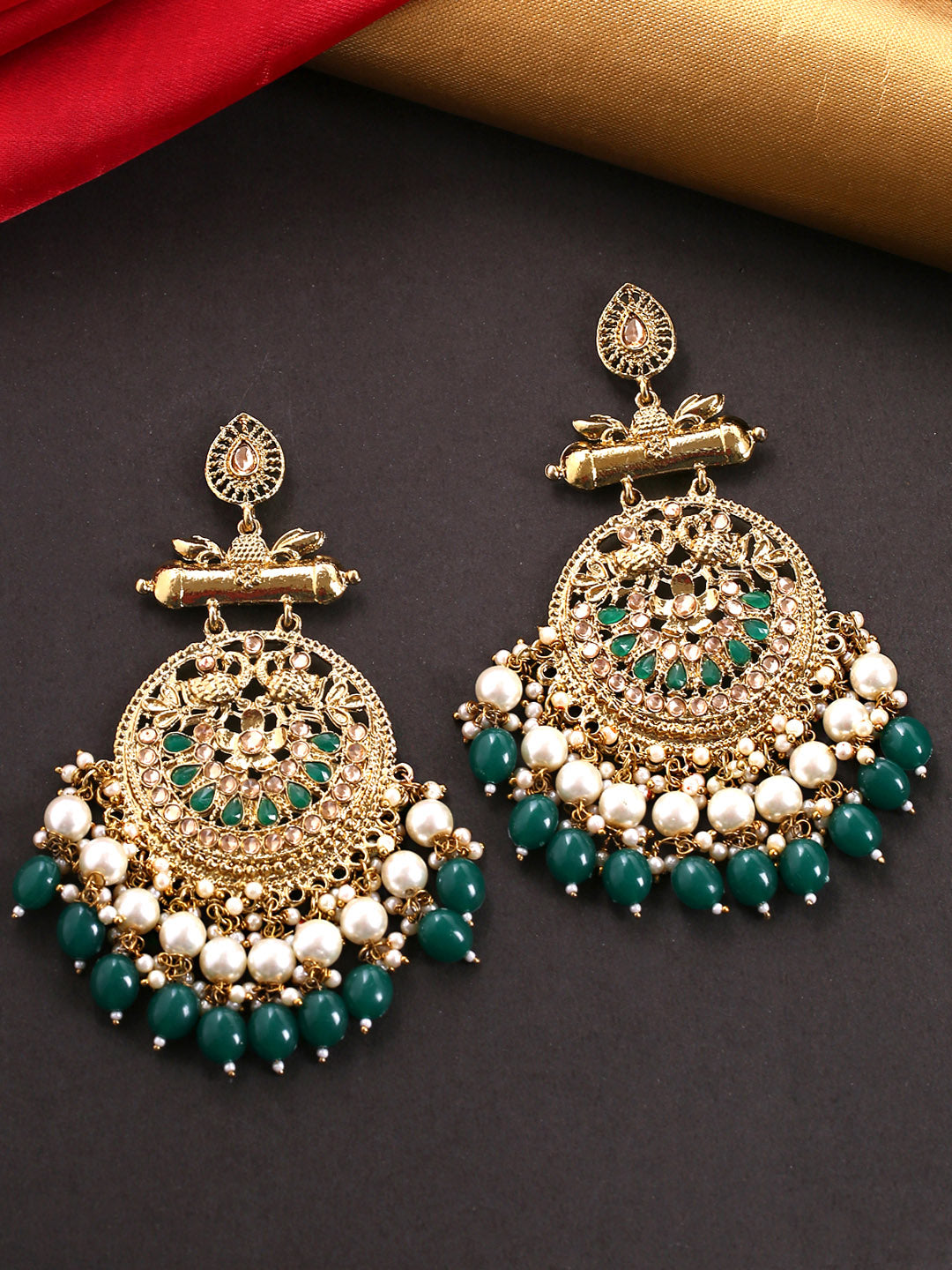 Yellow Chimes Gold-Plated & Green Circular Drop Earrings - Distacart