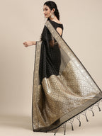 Saree Mall Black Woven Design Zari Silk Blend Banarasi Saree - Distacart