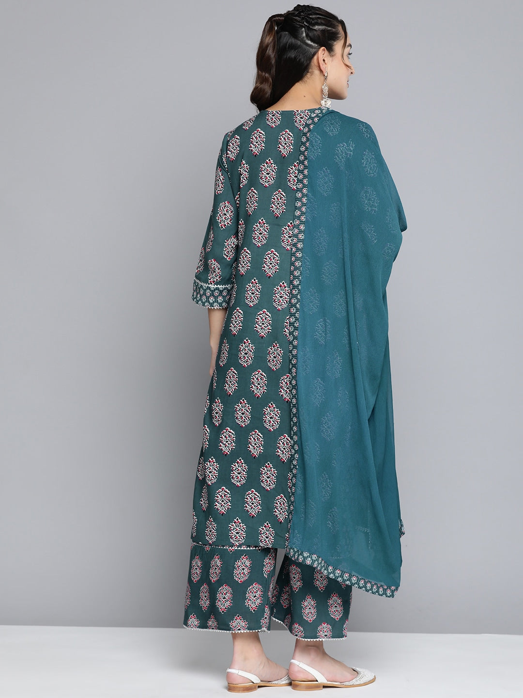 HERE&NOW Women Ethnic Motifs Printed Gotta Patti Kurta With Palazzos & With Dupatta
