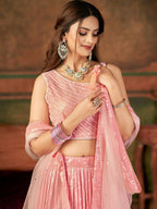 Wedding Designer Pink Nylon Georgette Readymade Lehenga Choli - Anbazaar - Distacart