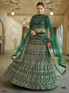 Myra Green Soft Net Embroidered Lehenga