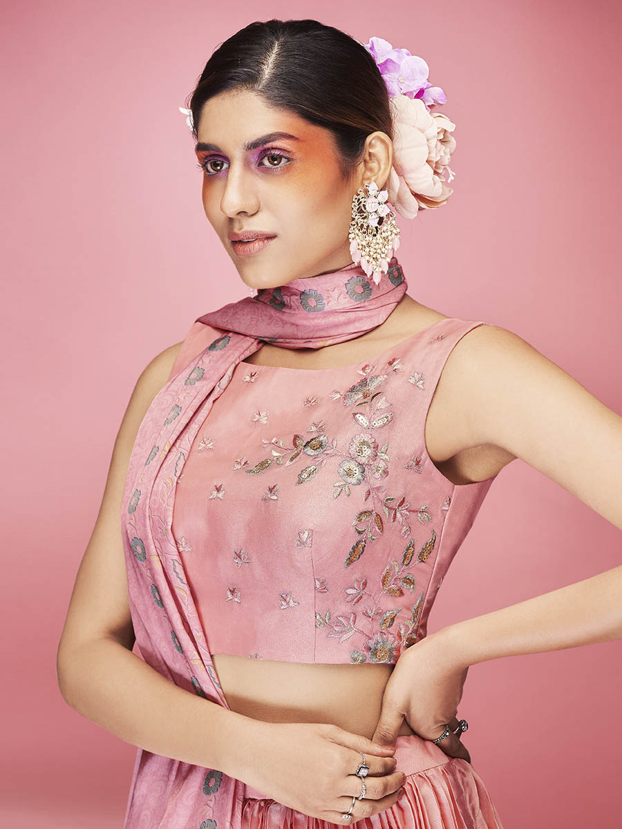 Myra Peach Art Silk Embroidered Designer Lehenga
