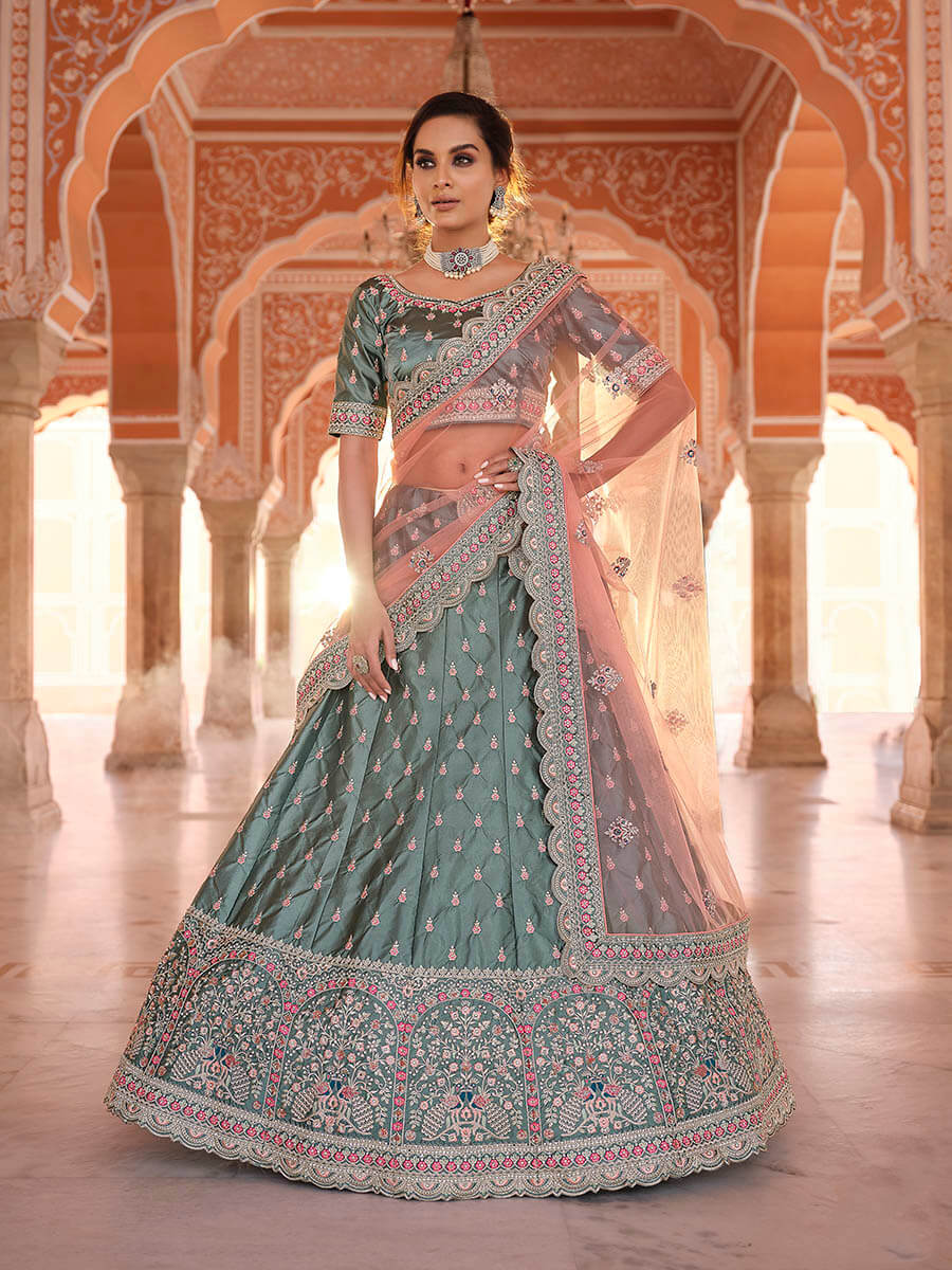 Myra Rama Green Embroidered Designer Lehenga Choli