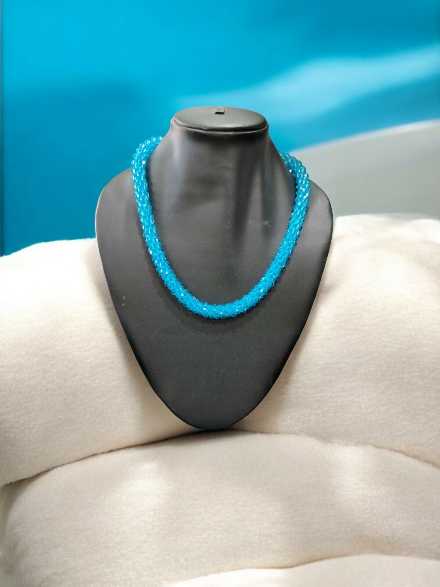 Inhanns Noor-E-Jalwa – Handmade Crystal Bead Necklace -Adjustable - Sky Blue Only Necklace